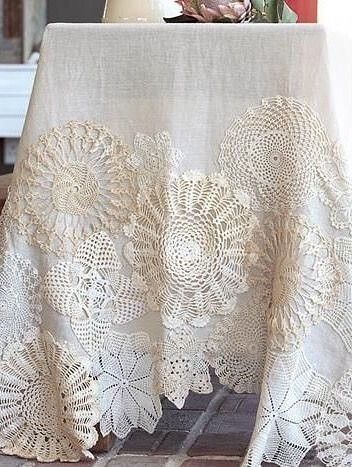 Vintage doilies DIY tablecloth