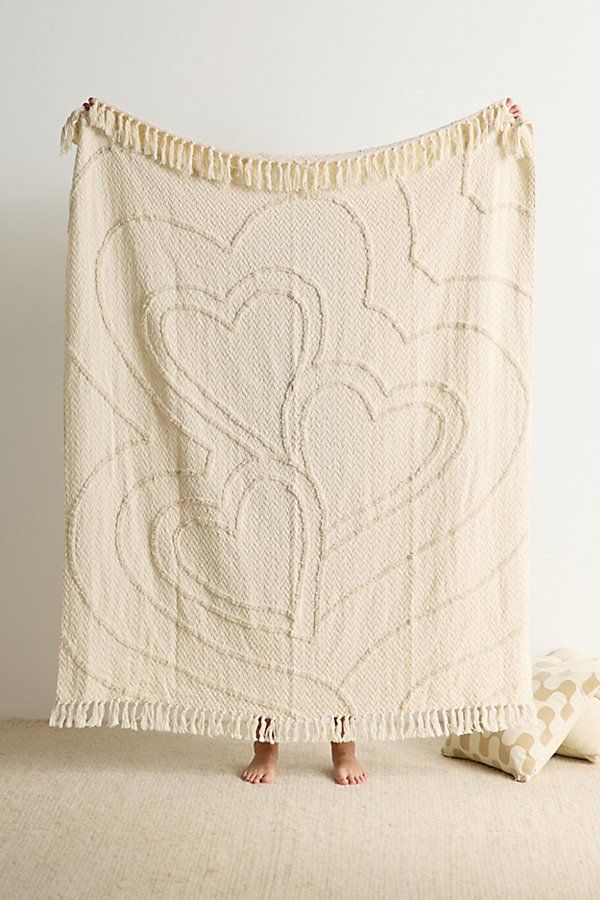 Heart Tufted Throw Blanket in Cream at Urban Outfitters