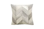 Grey and white geometric chevron cowhide patchwork throw pillow.