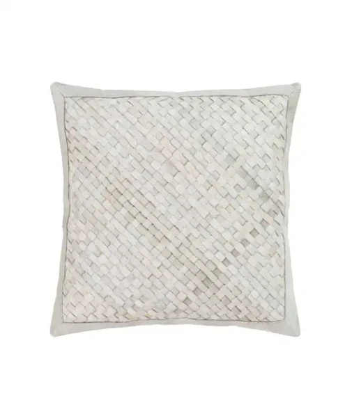woven cowhide decorative cushion in beige and cream