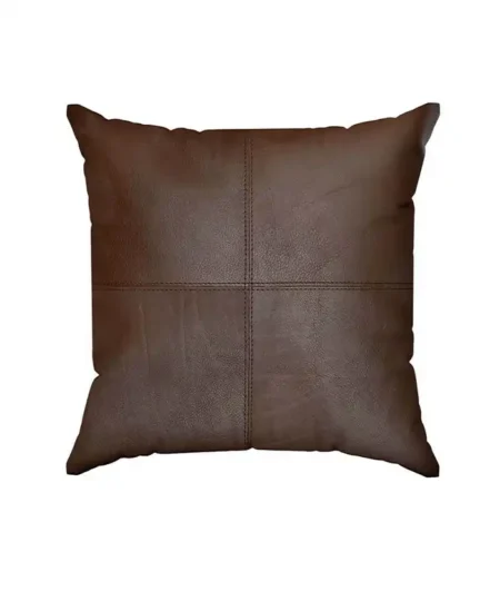 A luxurious brown leather patchwork throw pillow