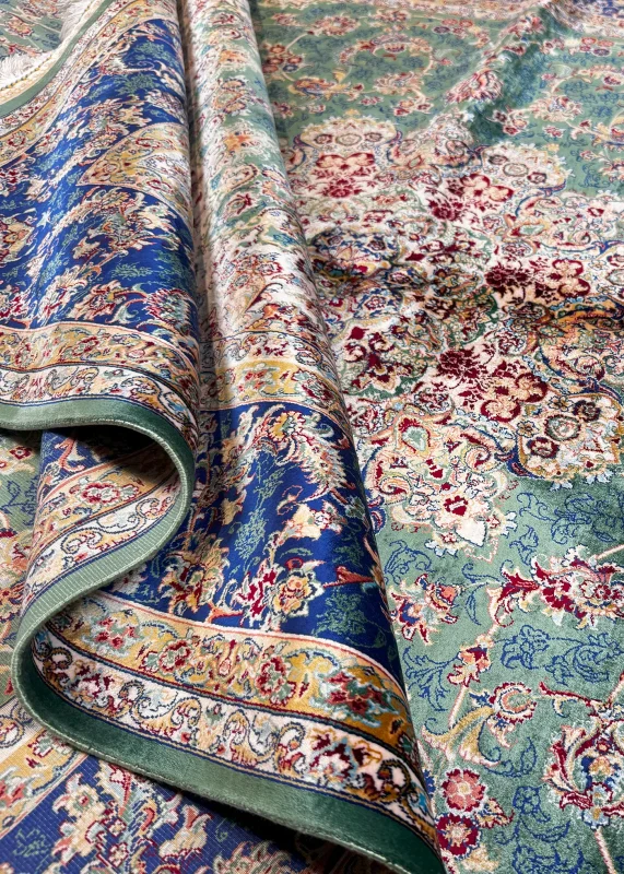 Persian silk rug in vibrant colors and intricate design